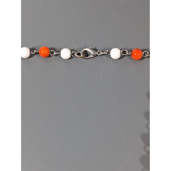 Boho Coastal Chic White Orange Brown Stone Layered Necklace 17" - Picture 6 of 9